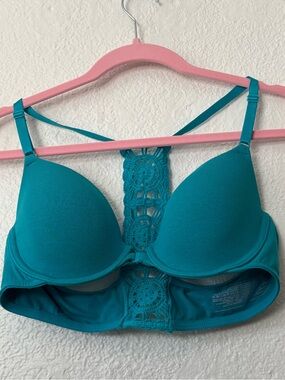 Victoria's Secret Teal Lined Demi Bra with Pink Straps